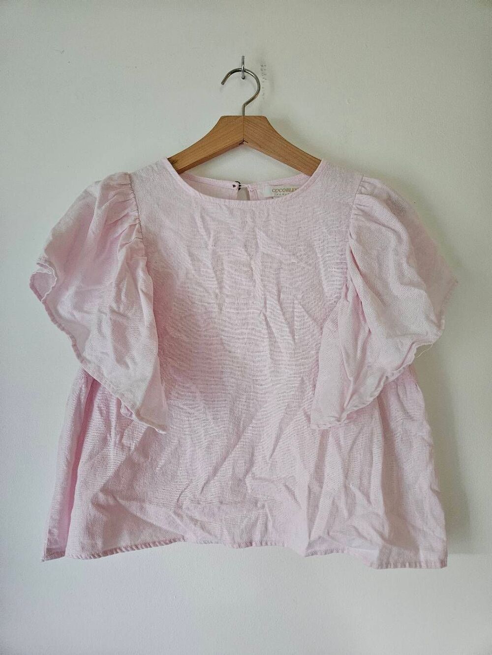 Cocobleu New York Linen Blend Flutter Sleeve Blouse Pink Short Sleeve Top Small